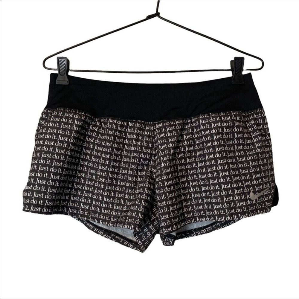 Medium Nike black & white “just do it” lined running shorts